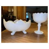 Vintage Indiana Glass Oval Footed Milk Glass Bowl and Vintage Indiana Glass Teardrop Compote