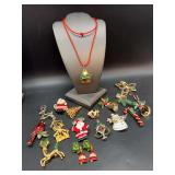 Great looking grouping of Christmas jewelry and (1) butterfly scarf accent piece