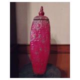 Very nice red ceramic lidded jar... 18" tall