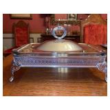 Vintage unmarked silverplate covered casserole server with glass Marinex insert