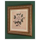 Beautifully framed and matted magnolia and hummingbird print by N.J. Shumaker-Pallan….25-1/2 x 27-1/2