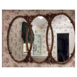 Stunning Gold French Hollywood Regency Triptych Interlocking Oval Mirror…..62 x 43