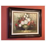Beautifully framed and matted oil on canvas still florals…..it is signed and measures 26-3/4 x 22-3/4
