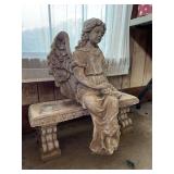 Very nice concrete angel seated on concrete bench (25 x 8-1/4 x 9-1/4 tall)…..Angel is approx. 24” tall