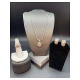 Beautiful 3-piece matching two tone set with rhinestones…..includes necklace, lever back earrings and size 5 ring