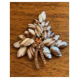 Gorgeous Vintage Juliana Gold & Copper Fluss Milk Glass Leaf Brooch