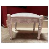 White wicker and wood base vanity stool