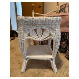 Nice looking white wicker side table…..14” square x 20” tall