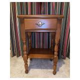 Vintage cherry single-drawer side table in really good condition…..16-3/4 x 13-1/2 x 27 tall