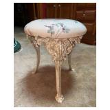 Ornate wrought iron base vanity stool