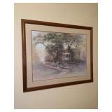 Vintage signed Sambata Framed Print…..Gazebo/Trees/Road…..30x24