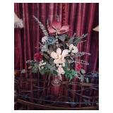 Gorgeous artificial floral centerpiece in clear glass pedestal compote with diamond pattern... Approx. 24" tall