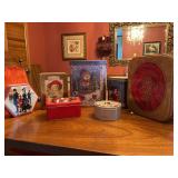 Grouping of holiday tins in various shapes and sizes