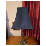 Nicely designed brass base lamp with elegant scalloped edge navy blue shade…..25-1/2” tall