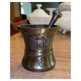 Beautiful Vintage Brass Mortar and Pestle, Pharmacy Rx…..4-1/4”D x 4” tall