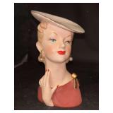 Vintage 1956 Napco Lady Head Vase C2637A - 7 1/2" Tall…..piece of bow is broken