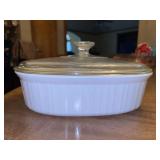 Corning Ware French White ribbed oval lidded casserole dish with a glass lid…..2-1/2 qt.