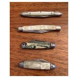 Grouping of 4 small and skinny pocket knives