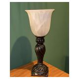 Very nice resin swirl base lamp with frosted glass shade…..15” tall