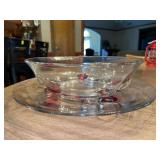 Vintage Westmoreland Clear Glass Three Ball Centerpiece Bowl with under tray…..bowl is 11-1/2”D x 3-1/2” tall…..tray is 14”D