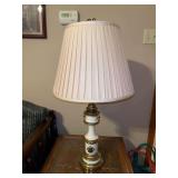 Stunning brass and Ivory  brass enamel table lamp with pleated shade…..31-3/4” tall