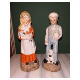 Vintage Bisque Porcelain Old Man & Woman Farmers with Dogs Figurines…..8-1/4” tall