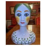 Horchow Collection Italian Hand Painted Ceramic Female Head Bust Planter Vase…..11” across x 16” tall