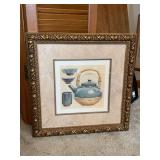 Beautifully framed and matted Asian print of teapot and cups…..Gyokuto ‘Roses precieuusc’…..signed L. David…..21-1/2 square