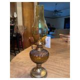 Vintage Amber Glass and Metal Mini Hurricane Lamp…..12-3/4” tall