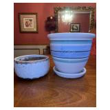 (2) ceramic planters…..smaller is 8”D x 4-1/2” tall and larger is 10-3/4”D x 9-1/2” tall