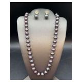 Natural Color Metallic Bluish Purple Pearl Necklace with matching earrings