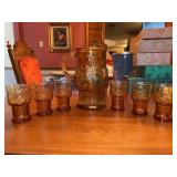 UPDATE - Matching Pitcher was found……Set of 6 vintage Libbey Country Garden Amber Juice Glasses with matching pitcher…..one has crack