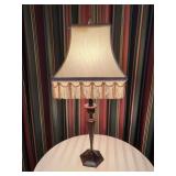 Gorgeous metal candlestick base lamp with beautiful Silk-O- Lite tasseled shade….21-3/4” tall