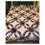 Vintage Full Size Double Wedding Ring Hand Sewn Quilt….embroidered name on reverse (see pics)