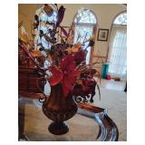 Very nice metal urn style home decor with artificial florals...urn measures 11-1/2" tall