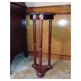 Beautiful mahogany plant stand with green marble top and gold accents... 12"D x 27" tall