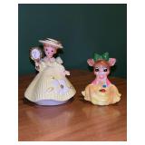 Josef Originals Mouse Village figurine (3” tall) and Josef’s Original girl holding mirror (streamer in bow on back is broken….3-3/4” tall)