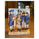 W.A. Lacey Haas Brothers Bisque Porcelain Continental Navy 1776-1777 Bourbon Decanter with seal in tact