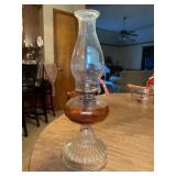 Vintage Rare Eagle Amber Glass Oil Lamp with Hurricane Shade…..18” tall