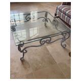 Glass top and metal square coffee table, very heavy
