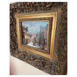 Charming, small oil painting with ornate frame