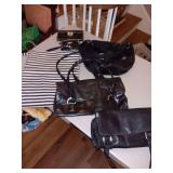 Nice group of black purses, wallets with 3 leather bags.