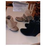 Tan Steve Madden suede boots and black leather 9 West boots size 8.