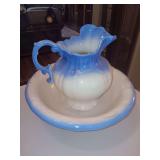 Blue and White vintage 11" Pitcher and 15.5" Basin set.