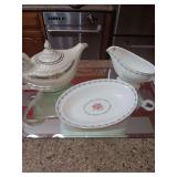 Vintage Hall Adrian Tea Pot and Harmony House Mount Vernon Gravy Bowl and underplate.