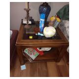 Vintage glass top end table with drawer 28" square x 21" tall