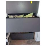 Contents of four draw file cabinet and cabinet. 3rd drawer is locked