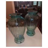 2- Teal Vases 12.5" Very pretty just needs cleaned