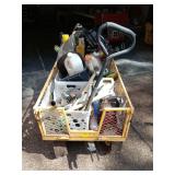Rolling yard cart with contents as shown.. handle needs reattached