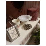 6 pieces of decor. Milk Glass,  Rose Formalities Cup included
